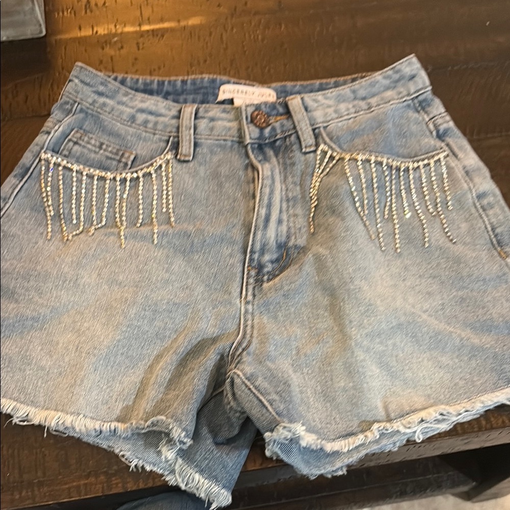 Sincerely Jules Light Blue Embellished Jean Shorts